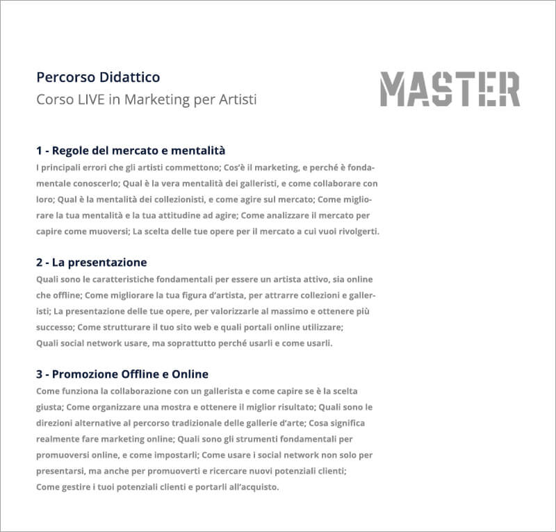 Corso Live in Marketing per Artisti