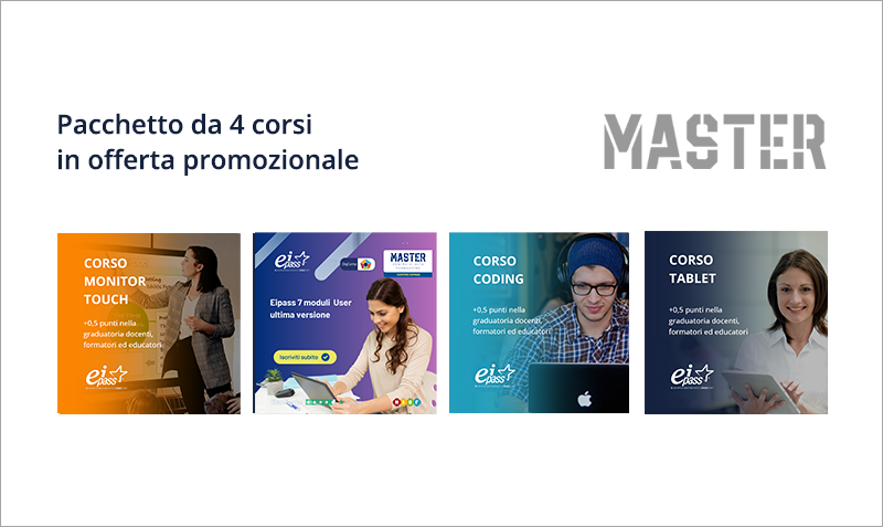 Pacchetto 4 Certificazioni informatiche: Monitor Touch, Eipass 7 moduli User, Coding e Tablet