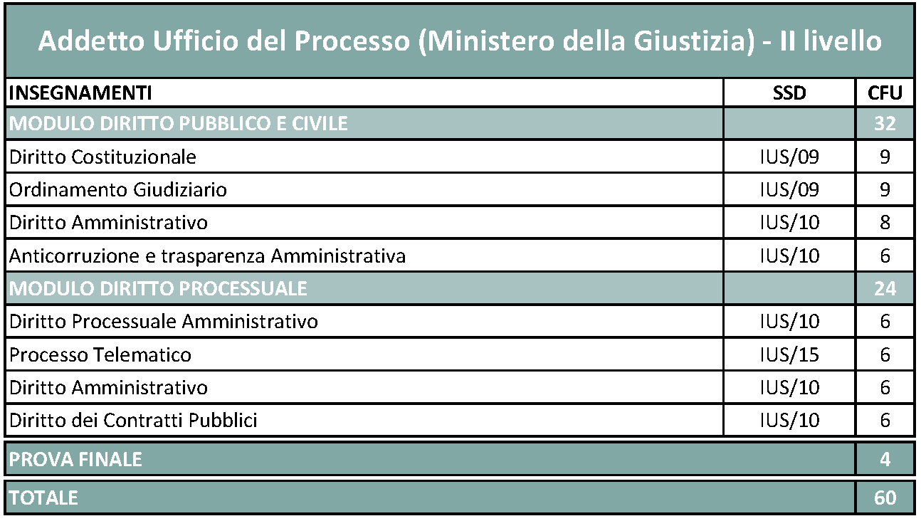 Master di I e II livello in Addetto ufficio del processo