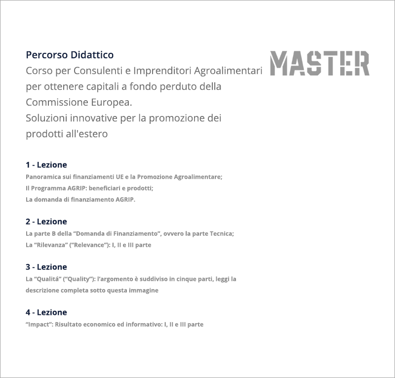 Corso AGRIP per la Promozione dei Prodotti Agroalimentari