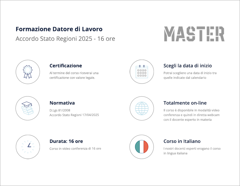 Formazione Datore di Lavoro Accordo Stato Regioni 2025 - 16 ore