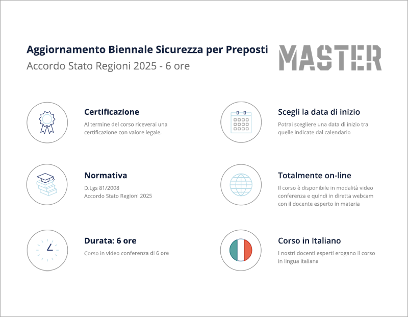 Aggiornamento Biennale per Preposti - Accordo Stato Regioni 2025 - 6H